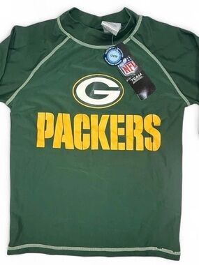 NFL Green Bay Packers Rash Guard Shirt Kids Youth 8 Swim Sun Short Sleeve Top